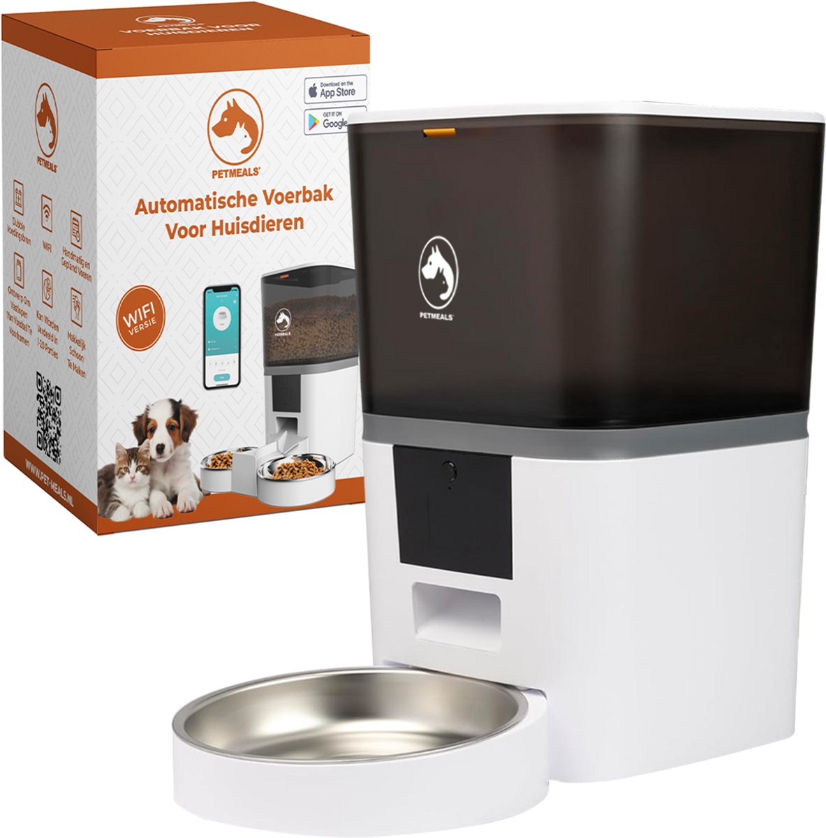PetMeals® SmartFeed Pro - Automatische Voerbak - WiFi & App Bediening - 6L Inhoud - Voor Katten & Honden - Wit - PetMeals® - €64,95