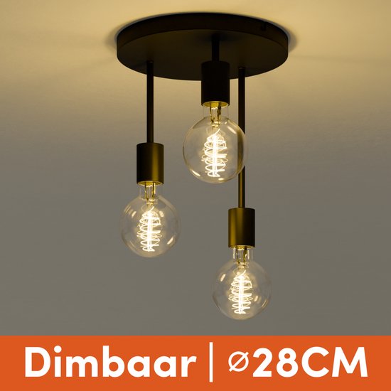 Plafonnier Nolt - Plafonniere - 3x Lampe E27 - Industriel - ⌀ 28cm - Zwart