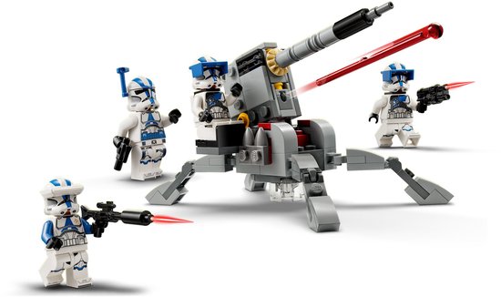 LEGO Star Wars 501st Clone Troopers Battle Pack: witte en blauwe clone troopers met blasterwapens en een kanon.