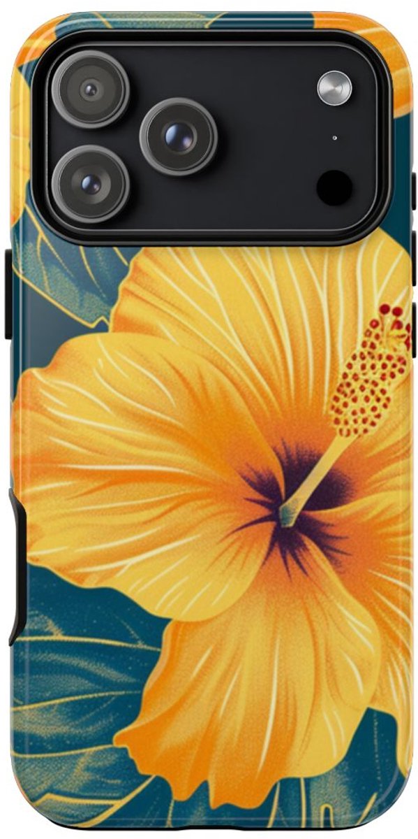 Gele Hibiscus Bloemenpatroon – Telefoonhoesje Geschikt voor iPhone 17 Pro Max