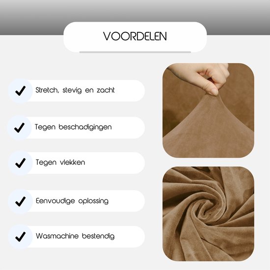 Hilvard - Bankhoes 3 zitsbanken - (185 - 230 cm) - Zand - Velvet - Stretch - Bankbeschermer - Meubelhoes - Tegen beschadigingen en vlekken - Zetelhoes - Zetelovertrek