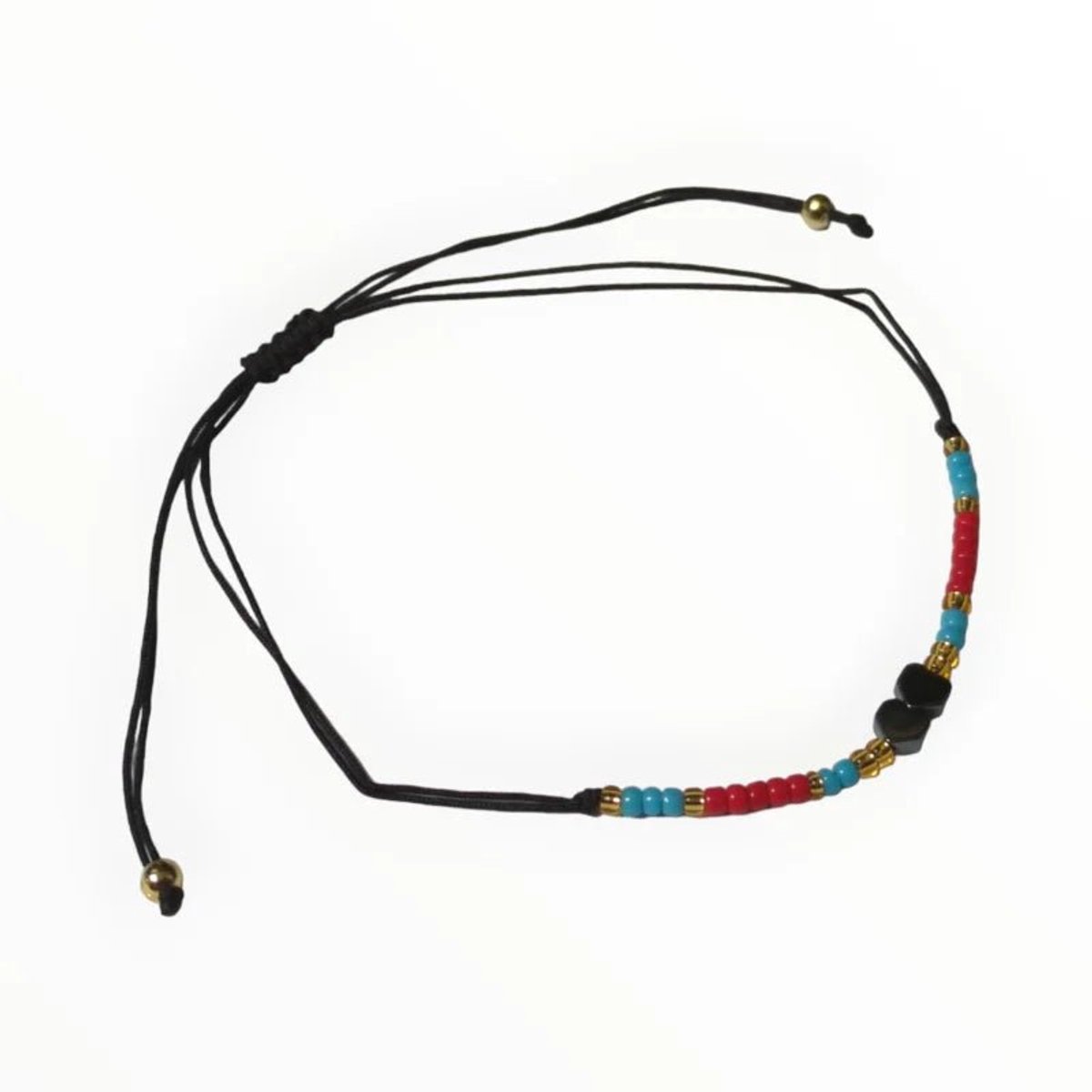 Aramat Jewels | Armbanden | Verstelbare Armband Hematiet Hartjes natuursteen | Blauw-Rood-Goud | |2mm | Metaal | Kinderen, Volwassenen | Verkleurd niet