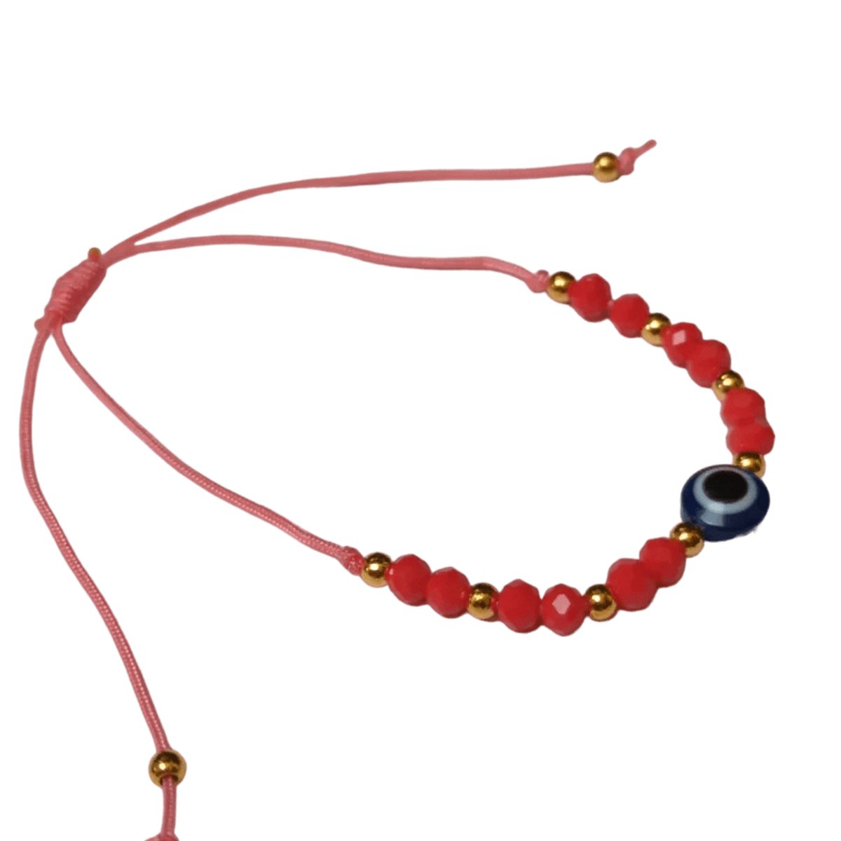 Aramat Jewels | Armbanden | Verstelbare Boze Oog touw Armbandje | Koraal Rood | |2mm | Metaal | Kinderen, Volwassenen | Verkleurd niet