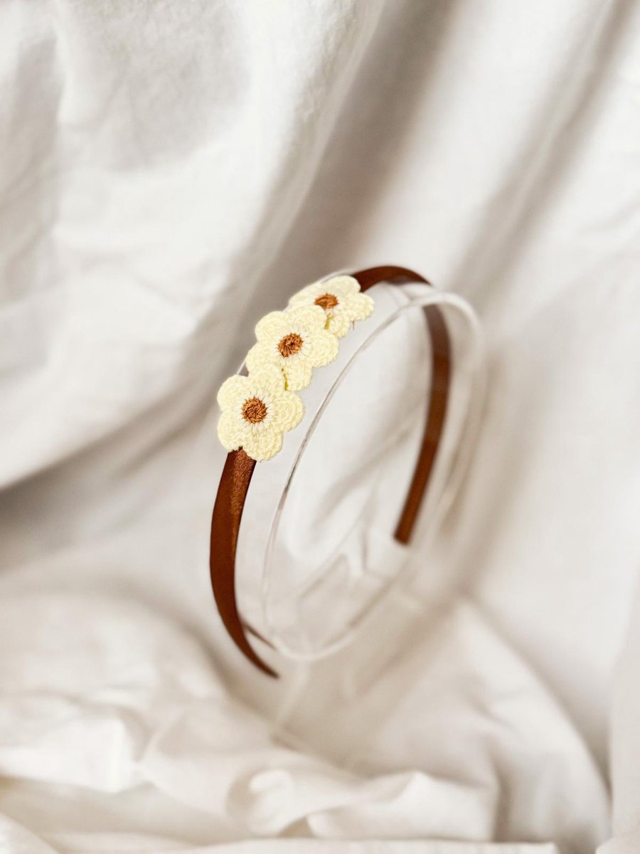 Diadeem Knitted Flowers - Crème - Handgemaakte Haarbanden voor Meisjes - Haaraccessoires voor Kinderen