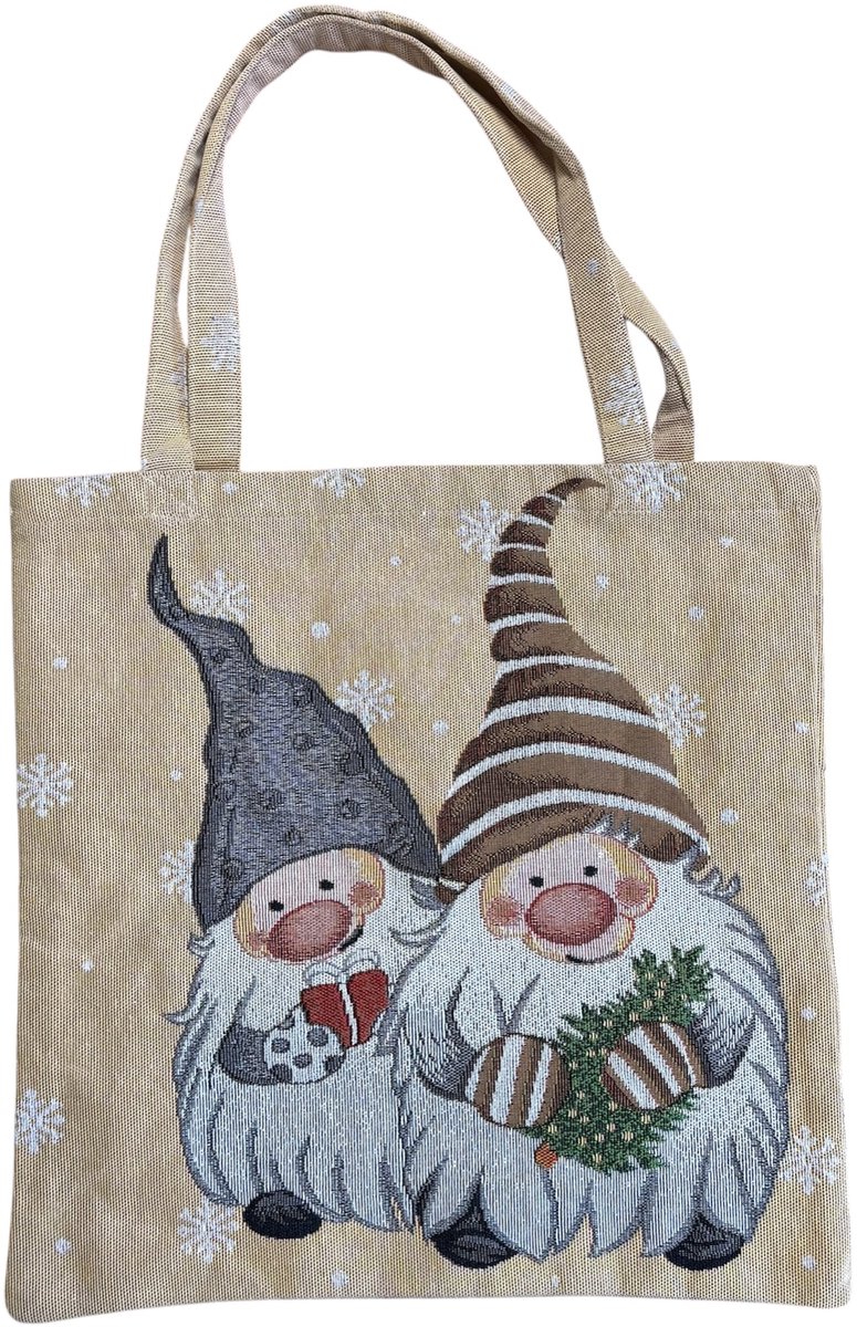 Boodschappentas -Kerst - Met 2 wichtels - 45 x 45 cm