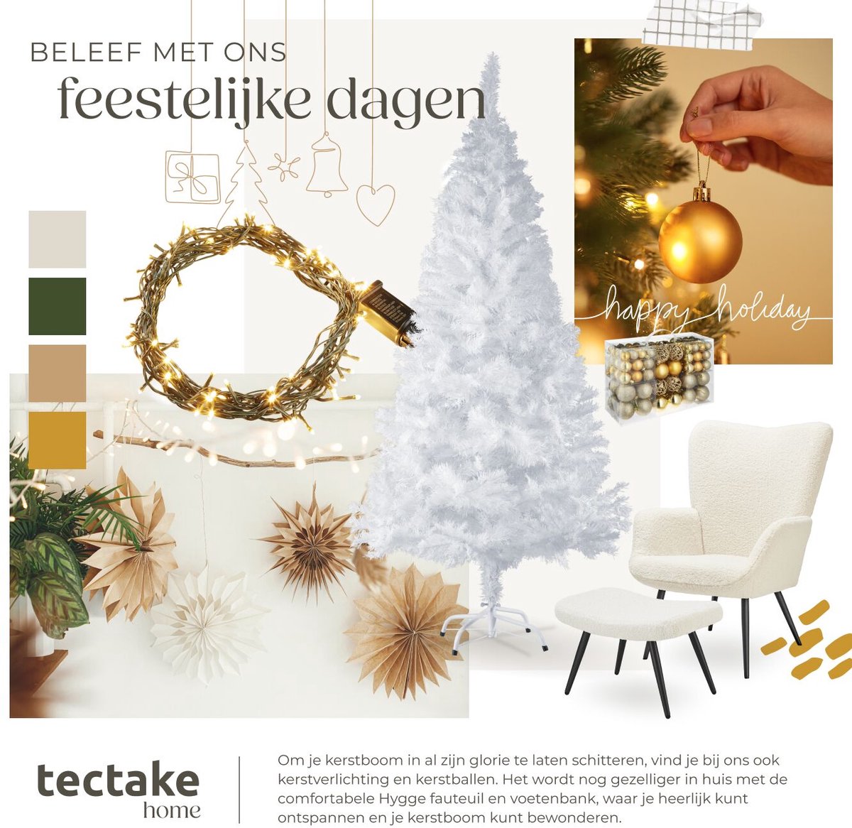 tectake® Kunstkerstboom - Levensecht met flexibele takken - Volumineus - Stabiel en eenvoudig te monteren - Kunstkerstboom als kerstversiering - 180cm - 533 takken - Wit – foto 4
