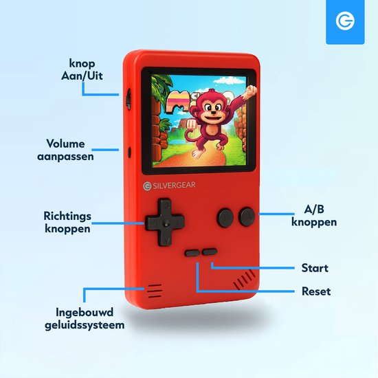 Silvergear Retro Game Console met 240 Arcade Games - Geen Internet Nodig - Gaming Spelcomputer voor Kinderen - Reisspelletjes Auto Vliegtuig - Handheld - Vakantie Speelgoed - Cadeau voor Jongens en Meisjes - 6, 7, 8, 9, 10, 11, 12, 13+ Jaar - Rood