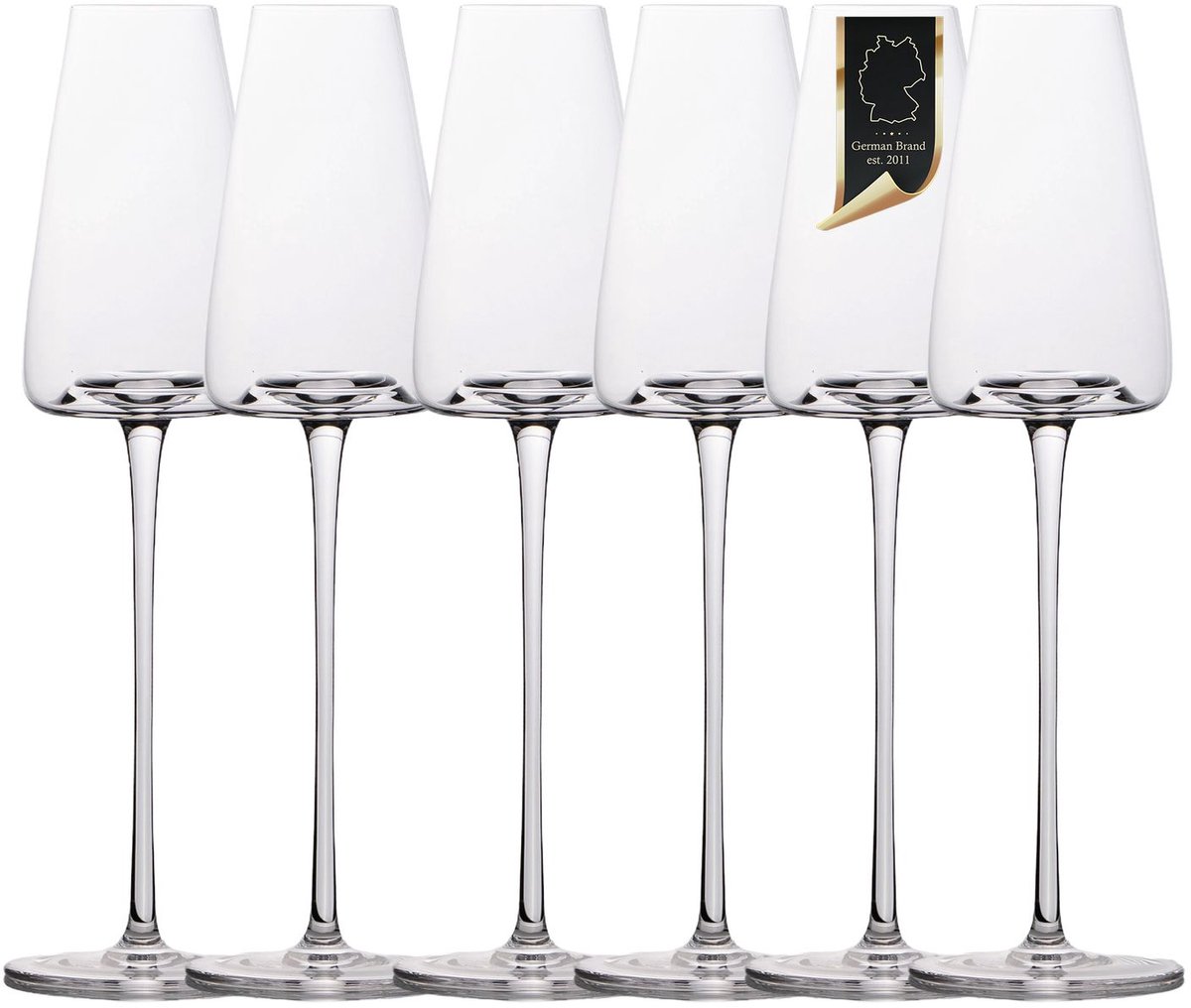 Intirilife 6x Champagneglas met modern design - 220 ml inhoud - Glas voor mousserende wijn, Prosecco, vaatwasmachinebestendig, kristalglas, schokbestendig