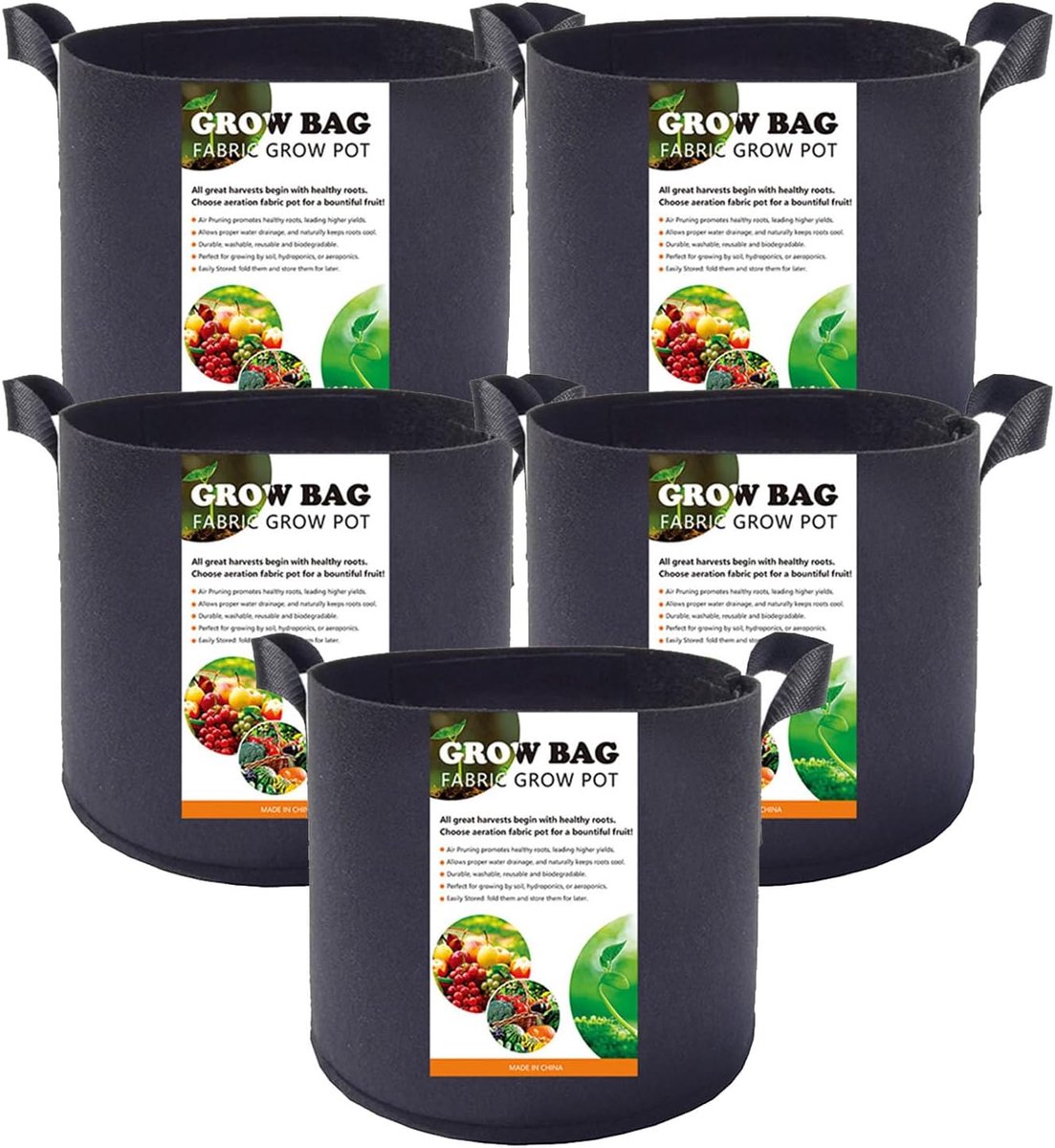 Grote Stoffen Kweekzakken Met Handvatten - Zware Non-woven Plantenbakken - Voor Aardappel Tomaat Aardbei - Ademende Plantenkweekpotten - Gebruik Buitenshuis - 3 Gallon - 5-pack .