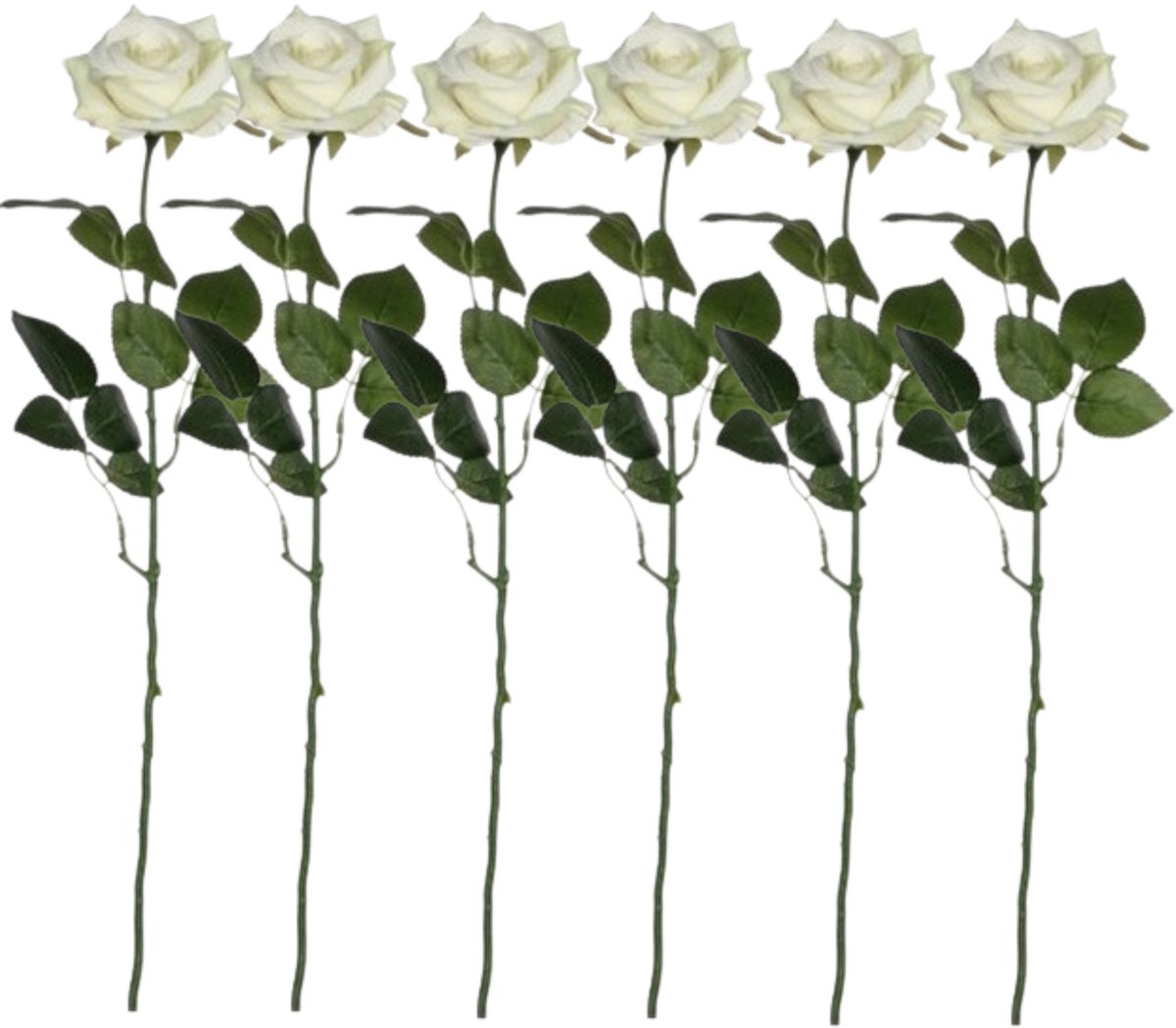 Mica Decorations kunstroos kunstbloemen - 6x - creme wit - 66 cm - boeketten - rozen