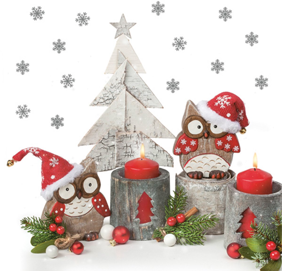 Daisy kerst thema servetten - 100x st - 33 x 33 cm - uiltjes met kaarsen - papier