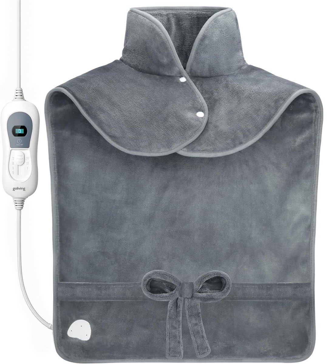 Goliving Elektrische Deken Voor Rug en Nek – Elektrische Warmtedeken – 3 Warmtestanden – Timerfunctie – Machinewasbaar – 100 Watt – 90 x 60 cm – Grijs