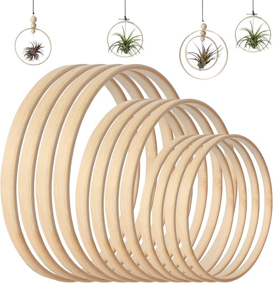 10 Stuks Bamboe Bloemenhoep, Dromenvangerringen 20 cm Dikte ca. 1 cm, Houten Bloemenkrans Macramé Ambachtelijke Hoepelringen voor Doe-het-zelf Dromenvangers, Bruiloftskrans Decoratie