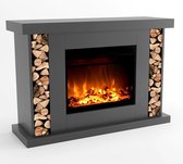 Kachel-tv-standaard 54 inch met 23 inch elektrische open haard, rustiek entertainmentcentrum van hout, moderne mediaconsole-kast, 2 open planken en opbergruimte, wit