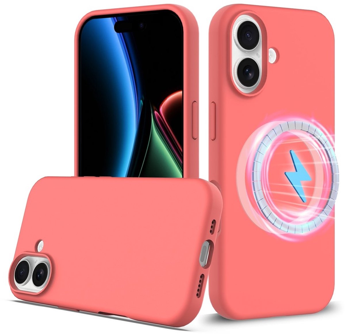Lunso Geschikt voor iPhone 17 hoesje - Flexibel siliconen Backcover met magnetisch - Roze