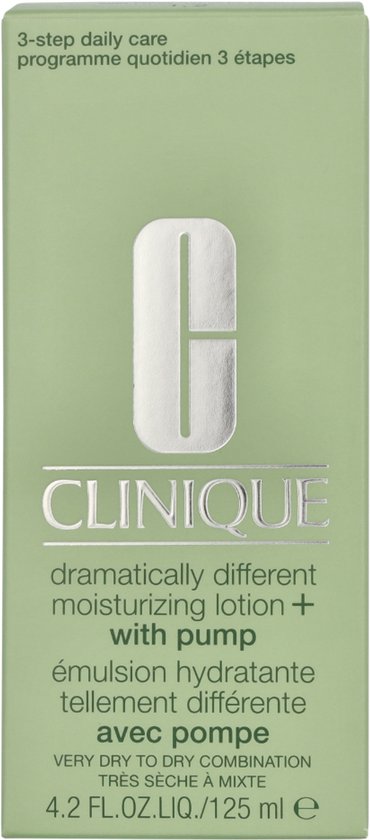 Doosje Clinique Dramatically Different Moisturizing Lotion+ met pomp, voor zeer droge tot gecombineerde huid, 125 ml.