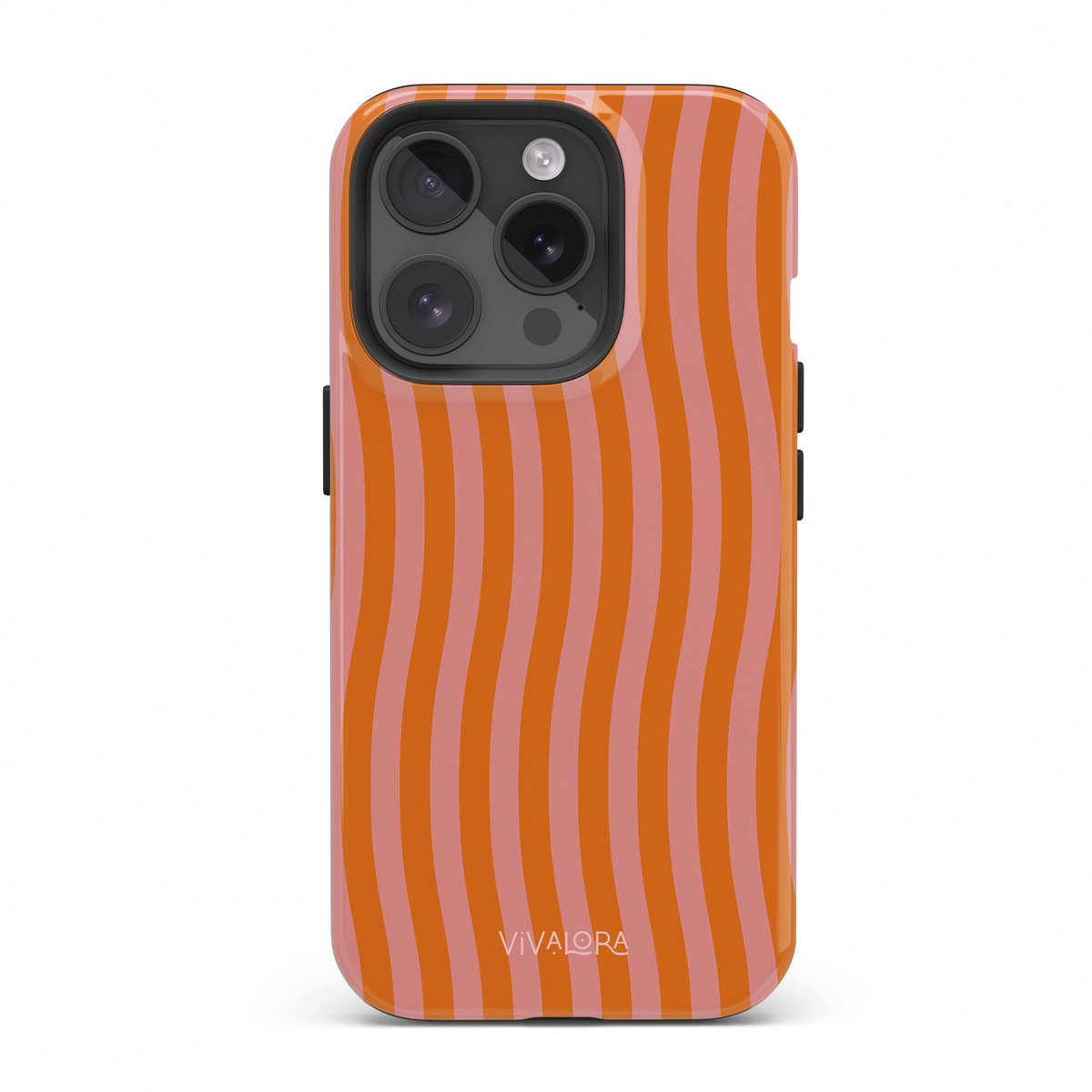 VivaLora Tough Telefoonhoesje iPhone 14 Pro met MagSafe - Tropical Dream Print - 2-in-1 Phone Case - Hard Case & Siliconen Back - Extra Bescherming - Shockproof - Golvende strepen - Roze/Oranje