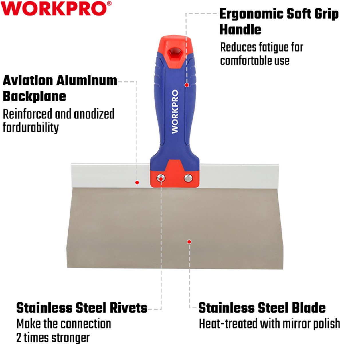 WORKPRO WP321035 Afstrijkmes RVS 350 mm softgrip handvat