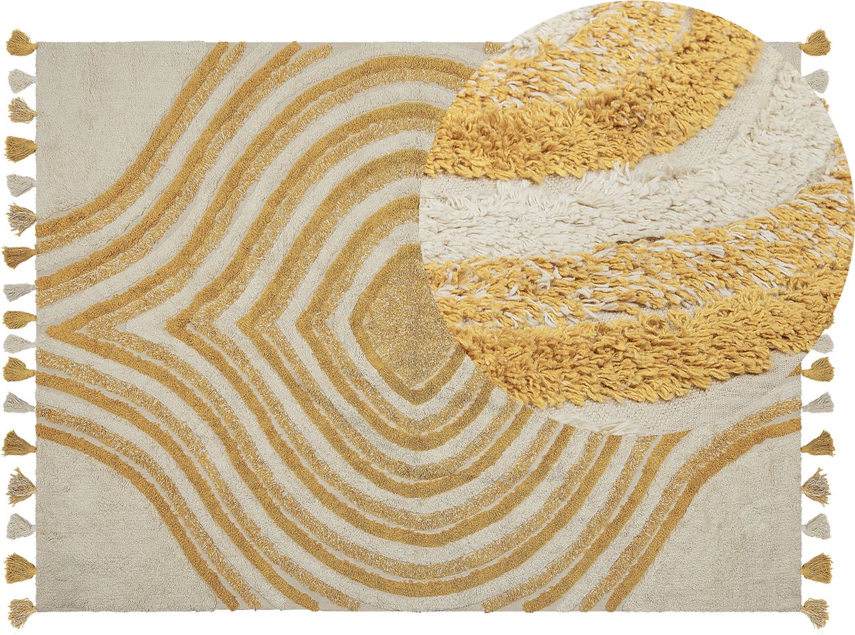 Beliani BINGOL - Laagpolig vloerkleed - Lichtbeige - 140 x 200 cm - Katoen