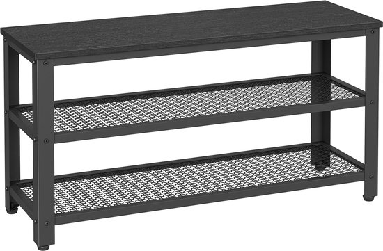 Étagère à chaussures ACAZA - Banc à chaussures - 90 x 30 x 45 cm - Design industriel - Métal et bois - Zwart