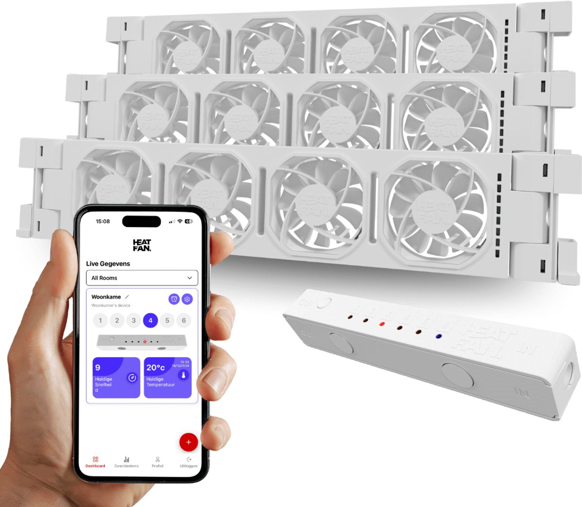 Heatfan 4 - Trio Set - Wit - Radiator Ventilator – Radiator Ventilator – met WIFI Controller – Energiezuinige Radiator Fan voor Verwarming – Geschikt voor radiatoren van 140 cm t/m 200 cm
