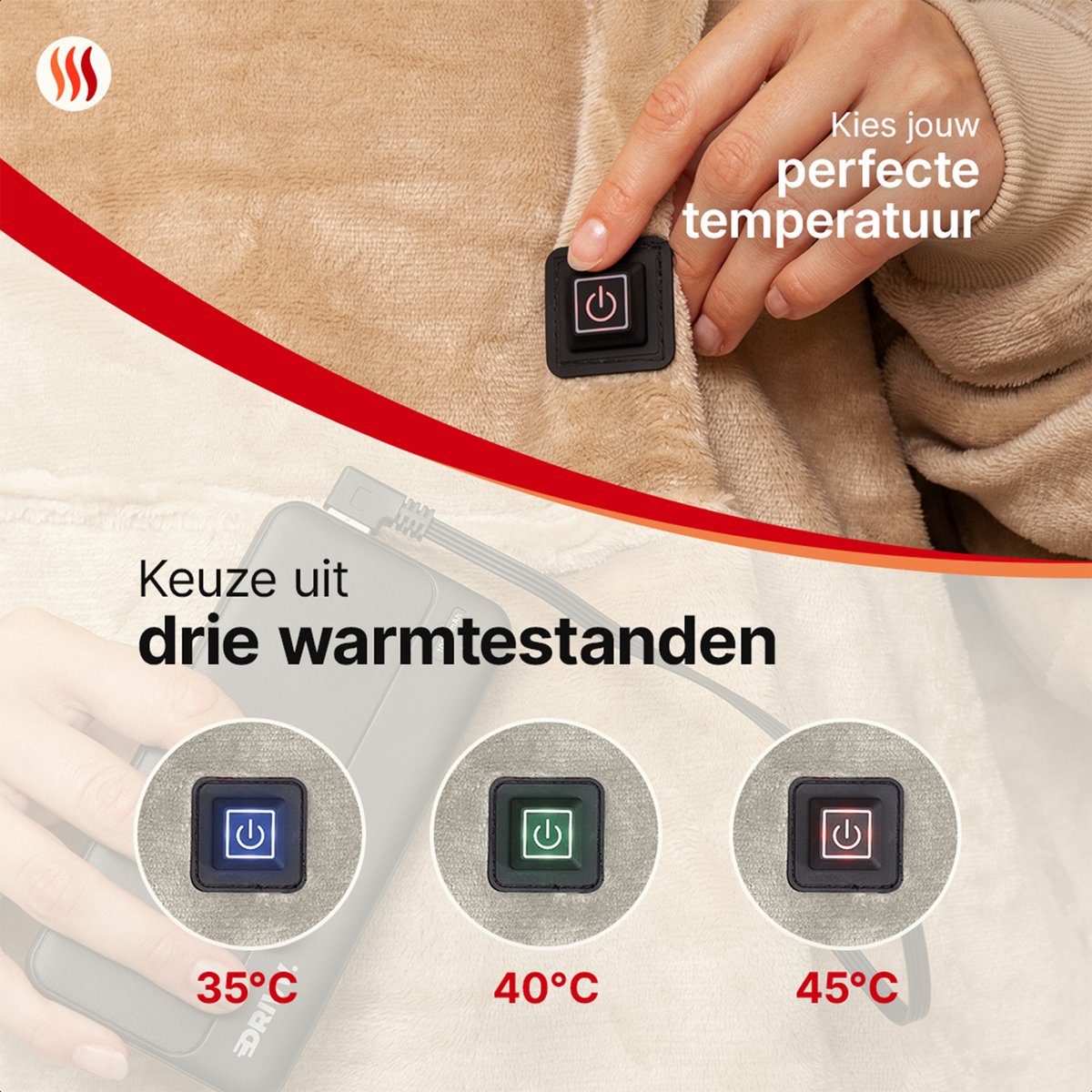 Seranova Verwarmde Hoodie Deken - Elektrische Snuggle Hoodie - Fleece Deken met mouwen - Unisex Verwarmde Trui - Zacht & Warm - Beige — cadeau in Elektronica - foto 3