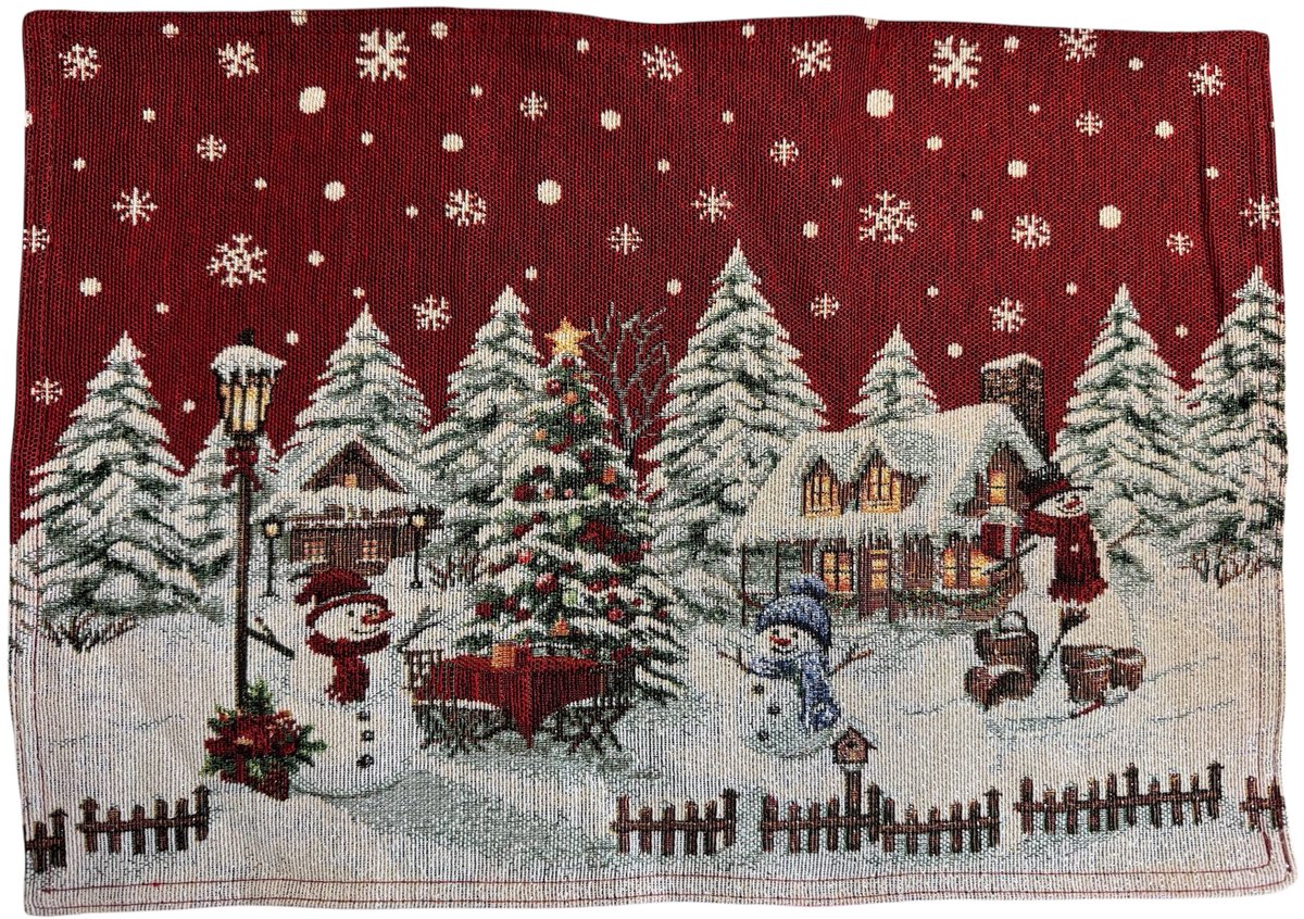 Placemat - Gobelinstof - Kerst - Winter landschap rood - 35 x 48 cm