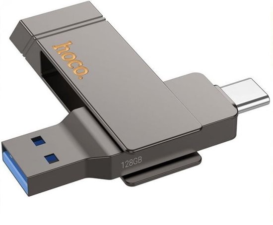 Hoco Razendsnelle 2-in-1 USB Stick 128GB - USB-C & High-Speed USB 3.0 Flash Drive - 2 in 1 Geheugen Stick Geschikt voor Telefoon, PC, Laptop, Tablet - Stevige Zinklegering Memory Stick Opslag