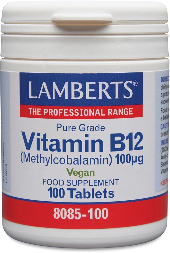 Lamberts Vitamine B12 (Methylcobalamin) 100µ. Pot met 100 tabletten.