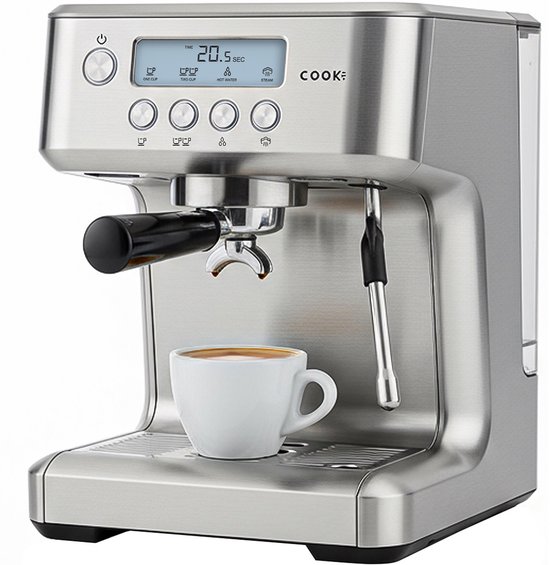 Espressomachine Pro 20 Bar - Piston Koffiemachine Melkopschuimer RVS - Instelbare Extractietemperatuur - Pistonmachine Espresso, Cappuccino & Latte - 2,2 Liter Waterreservoir - COOK-IT - Espressomachine - €299,99