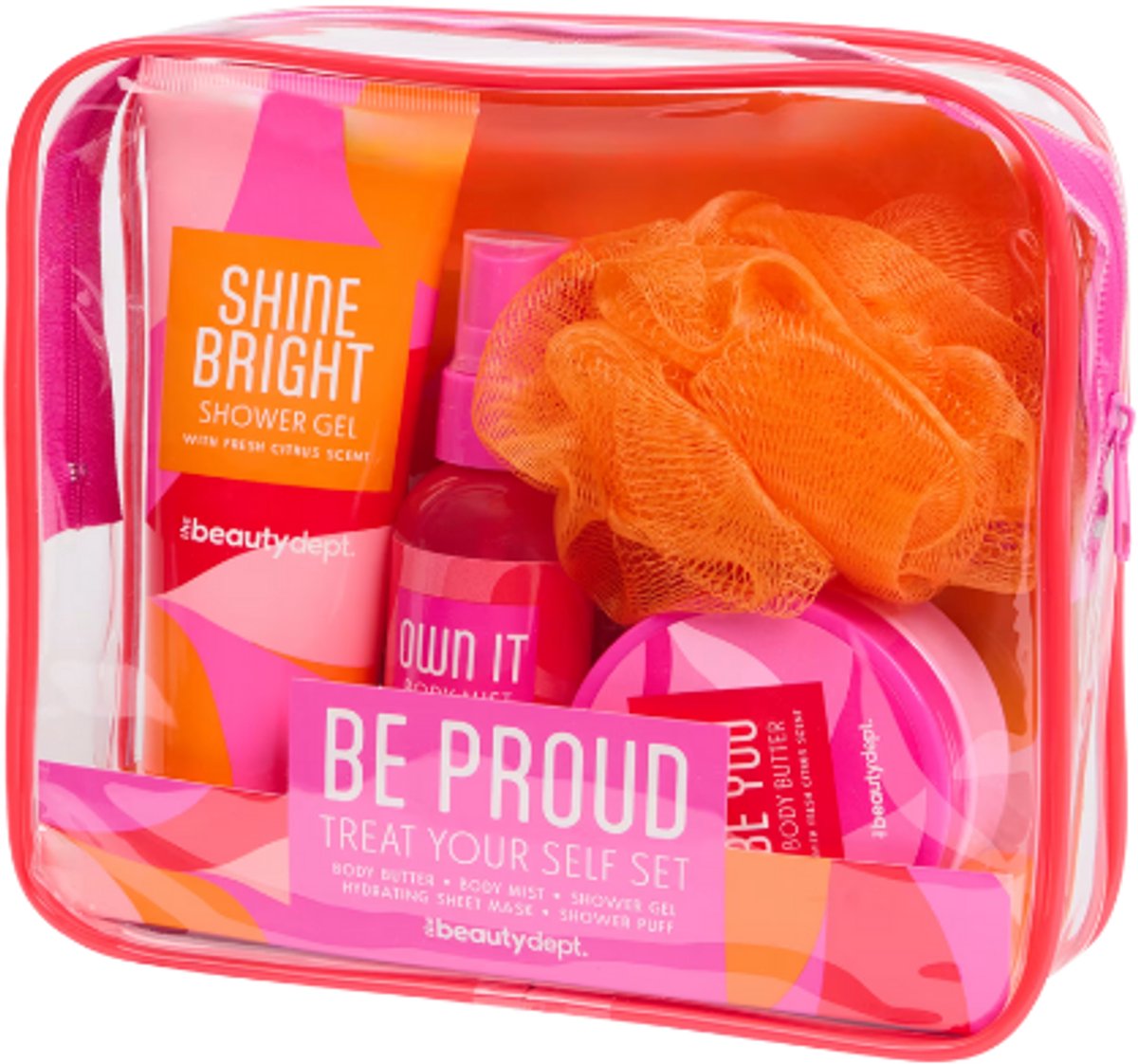 Kerst Geschenkset Be Proud - The Beauty Dept | Douchegel - Body Mist - Gezichtsmasker - Body Butter - Spons | Kerstcadeau - Cadeauverpakking