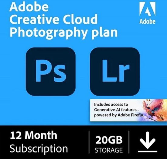 Adobe Creative Cloud - Photography Plan - 20GB cloudopslag - 1 Jaar/ 1 User - PC/Mac