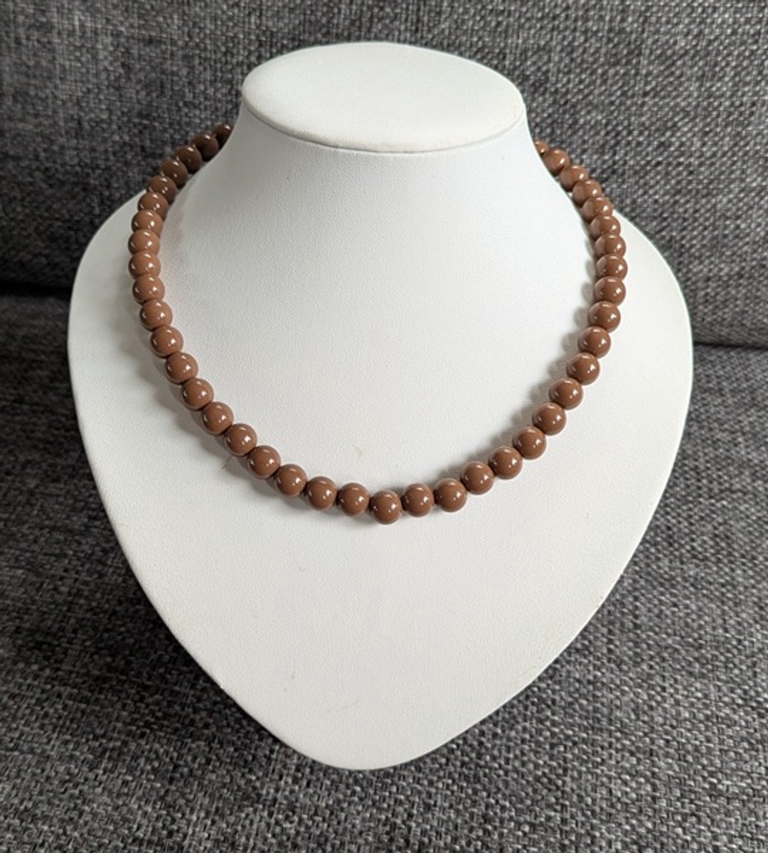 SWAN - halsketting - kralenketting - statement ketting - necklace - Milaan - kleine kralen - acryl - 10mm - bruin