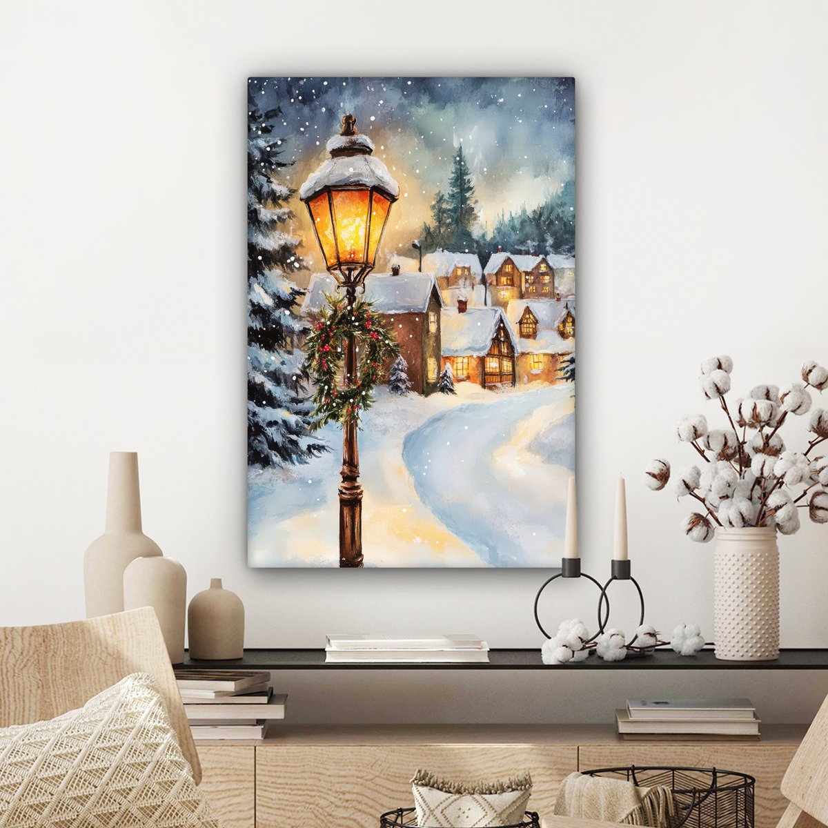 Canvas schilderij 60x90 cm - Wanddecoratie Kerstdorp - Huizen - Sneeuw - Kerst - Muurdecoratie woonkamer - Slaapkamer decoratie - Kamer accessoires - Schilderijen op canvas - Kerstdecoratie voor binnen - Kerstversiering - Kerstmis versiering – foto 7
