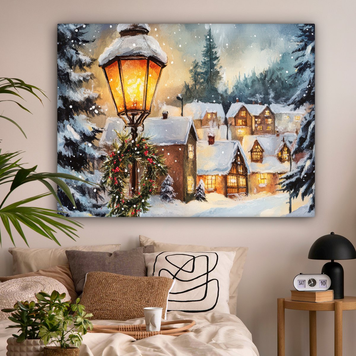 Canvas schilderij 160x120 cm - Wanddecoratie Kerstdorp - Huizen - Sneeuw - Kerst - Muurdecoratie woonkamer - Slaapkamer decoratie - Kamer accessoires - Schilderijen op canvas - Kerstdecoratie voor binnen - Kerstversiering - Kerstmis versiering – foto 4
