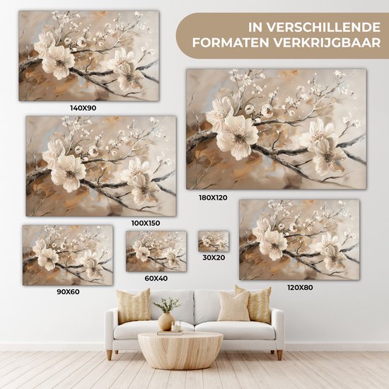 Peinture sur toile 120x80 cm - Décoration murale Fleurs - Nature - Wit - Fleur - Abstrait - Décoration murale murale salon - Décoration chambre - Accessoires de chambre - Peintures