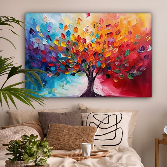 Peinture sur toile 120x80 cm - Décoration murale Arbre - Arbre de vie - Coloré - Abstrait - Décoration murale murale salon - Décoration chambre - Accessoires de chambre - Peintures