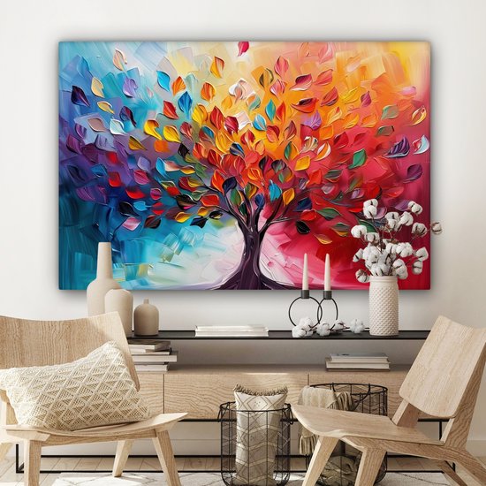 Peinture sur toile 120x80 cm - Décoration murale Arbre - Arbre de vie - Coloré - Abstrait - Décoration murale murale salon - Décoration chambre - Accessoires de chambre - Peintures