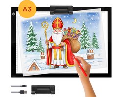 foto van Crafts&Co Lightpad A3 - Tekenen, Schetsen en Diamond Painting - Tekenbord A3 - DIY - Tekentablet - Lichtbak Voor Tekenen - Lichtplaat - Tekenspullen Professioneel - Speelgoed Meisjes - Knutselspullen - Sinterklaas Cadeautjes voor Kinderen - Zwart