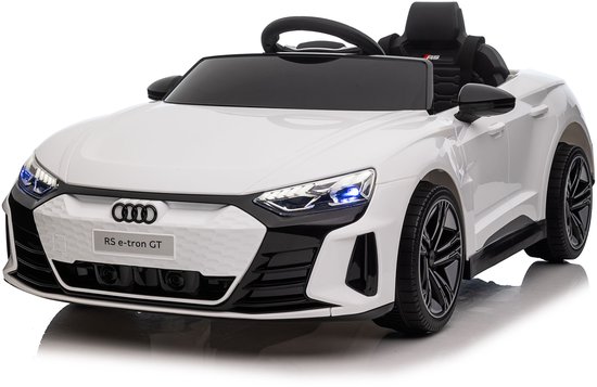 Audi RS e-tron GT Elektrische Kinderauto – 12V Accu Auto – 1-zits – Wit – Met Afstandsbediening, LED Verlichting, Kunstleren Zitting & EVA Rubberen Banden