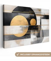 Canvas schilderij 120x80 cm - Wanddecoratie Abstract - Goud - Zilver - Vormen - Aesthetic - Modern - Muurdecoratie woonkamer - Slaapkamer decoratie - Kamer accessoires - Schilderijen op canvas
