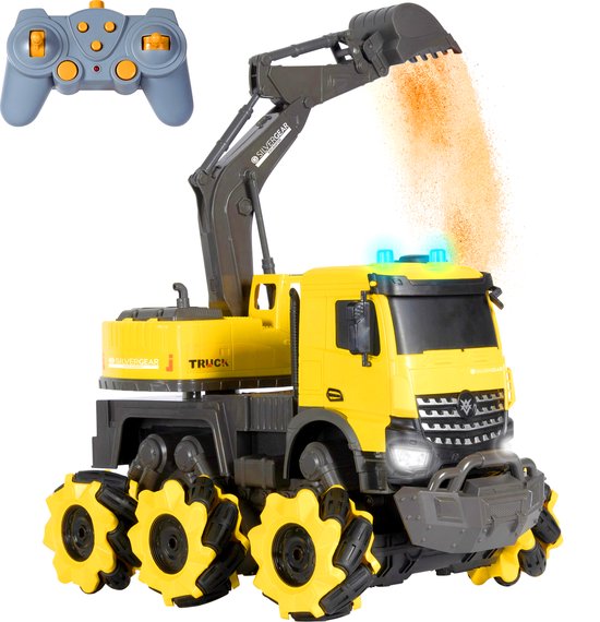 Silvergear Bestuurbare Graafmachine voor Binnen & Buiten - 10 km/u - 30 M Bereik - RC Offroad Auto - LED lampen - Speelgoed Autos Jongens en Meisjes - Cadeau voor Mannen - RC Car - Vanaf 6 Jaar - Geel
