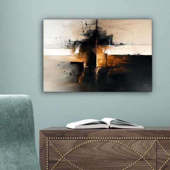 Peinture sur toile 30x20 cm - Décoration murale Moderne - Zwart - Peinture - Or - Décoration murale salon - Décoration chambre moderne - Tableaux abstraits
