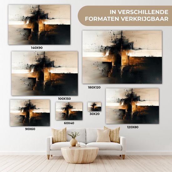 Peinture sur toile 30x20 cm - Décoration murale Moderne - Zwart - Peinture - Or - Décoration murale salon - Décoration chambre moderne - Tableaux abstraits