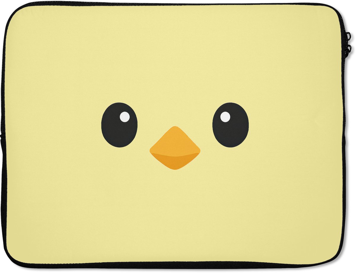Laptophoes 15.6 inch - Kuiken - Vrolijk - Geel - Minimalistisch - Laptop sleeve - Binnenmaat 37x26 cm - Zwarte achterkant