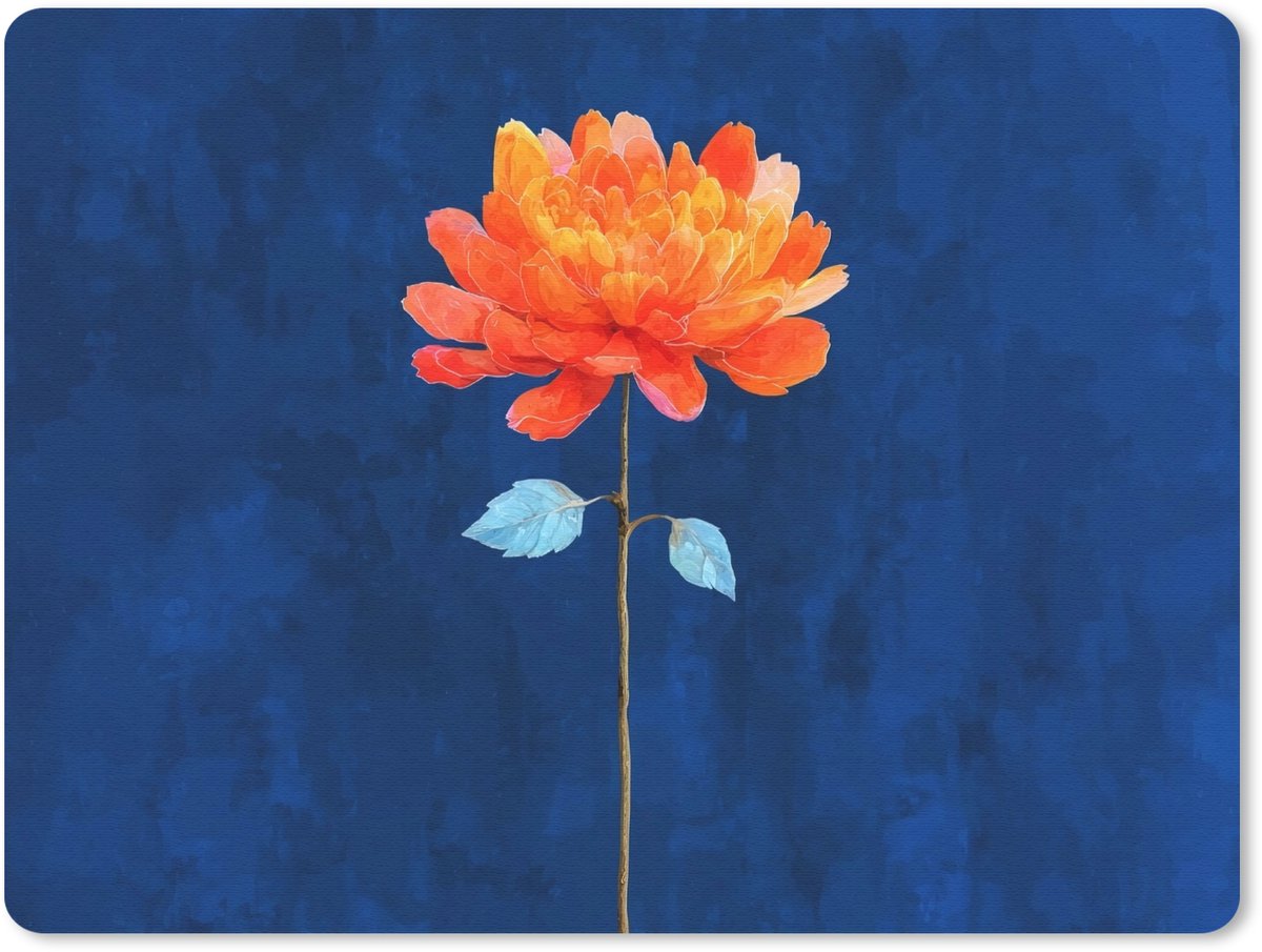 Muismat 23x19 cm - Mousepad Bloem - Oranje - Bladeren - Muismatten