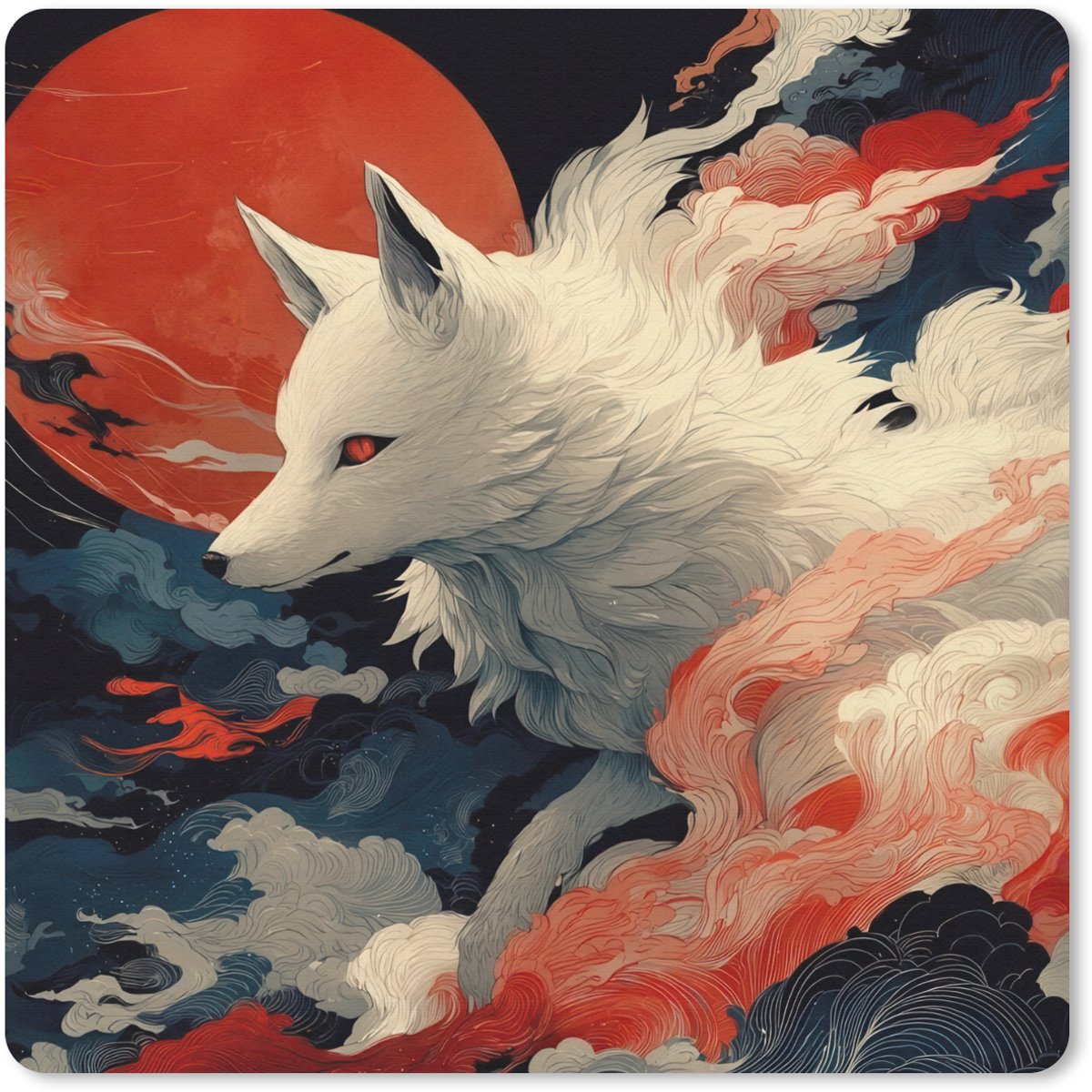 Muismat 30x30 cm - Mousepad Witte vos - wolken - maan - Muismatten