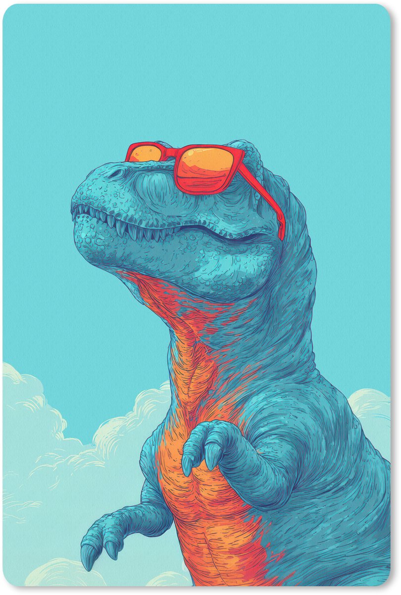 Muismat 18x27 cm - Mousepad T-Rex - Blauw - Wolken - Zonnebril - Muismatten