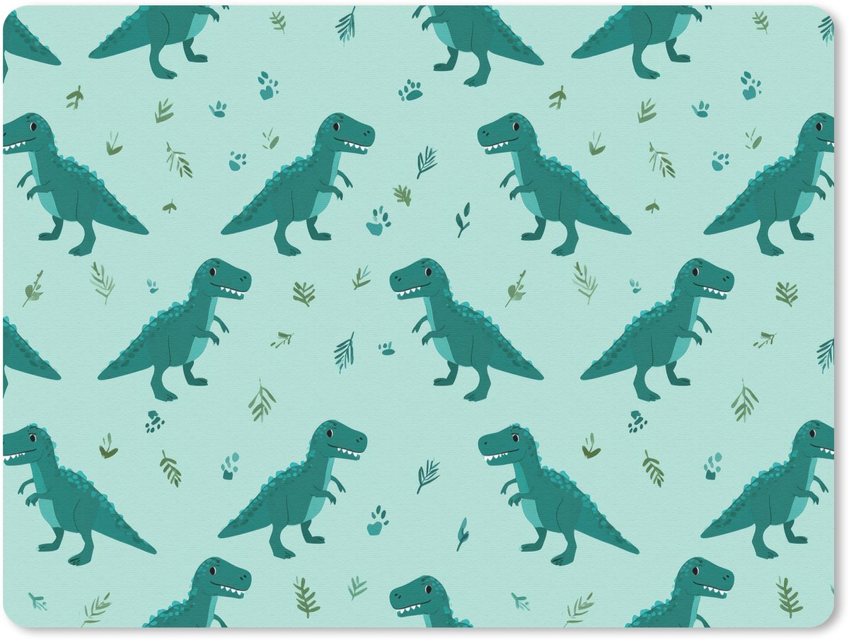 Muismat 23x19 cm - Mousepad Donkergroen - Dinosaurussen - Afdrukken - Bladeren - Muismatten