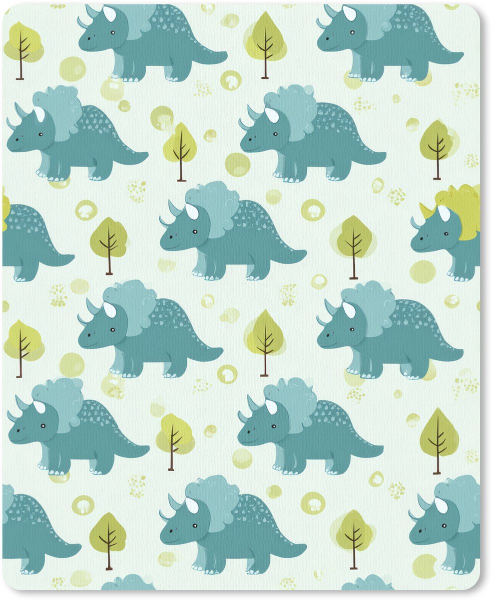 Muismat 19x23 cm - Mousepad Triceratop - Blauw - Stippen - Boompjes - Muismatten